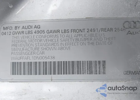 2013 Audi A4 2.0T Premium z USA, uszkodzony, nr VIN WAUFFAFL1DN005438